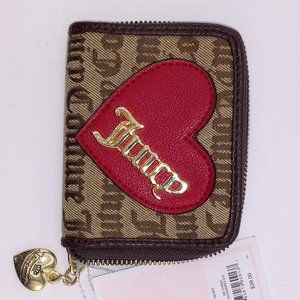 NWT: Juicy Couture Brown Canvas and Leather Zip Around Bifold Wallet Coin Purse